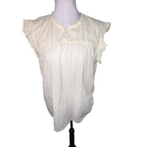 Liv Los Angeles ruffle neckline pleated back, babydoll tunic womens S blouse‎ ￼